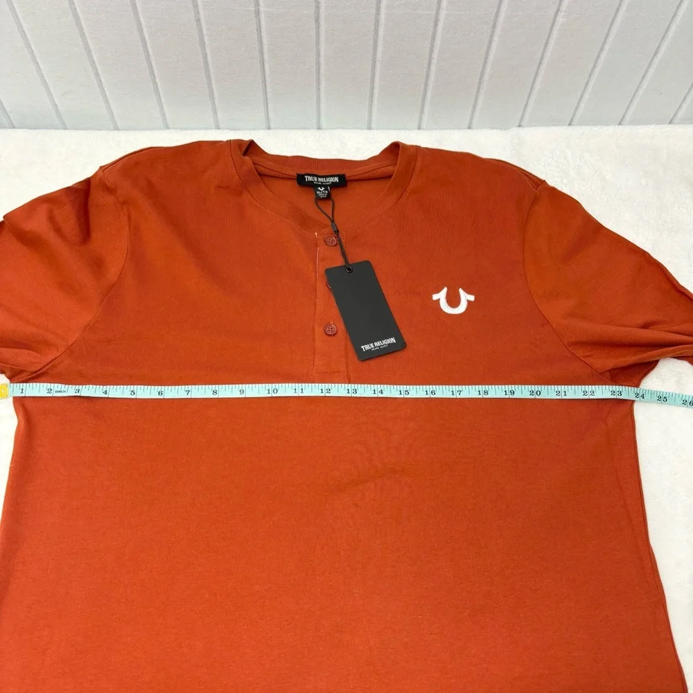 True Religion Men's Rust Long‎ Sleeve Tee Size XL LS BRANDED HENLEY style107616